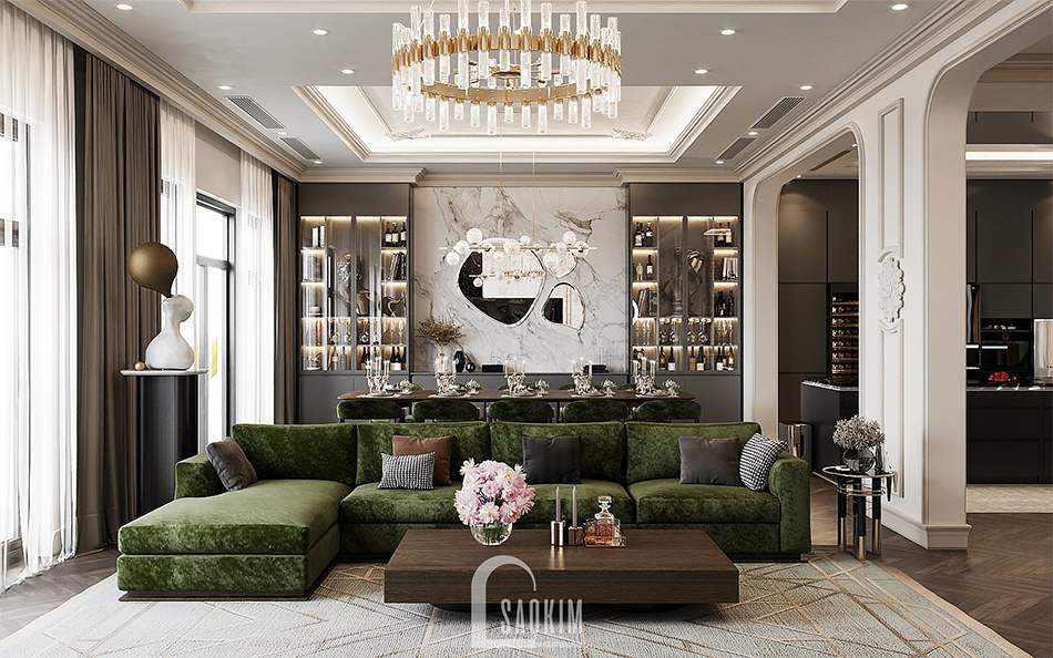 Mẫu Phòng Khách Và Bếp Chung Cư 85m2 Bohemia Residence