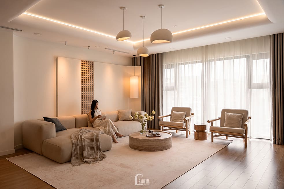 Hoàn Thiện Thiết Kế Thi Công Nội Thất Chung Cư Phong Cách Wabi Sabi Mix Japandi – Dự Án Hà Nội Paragon 138m2