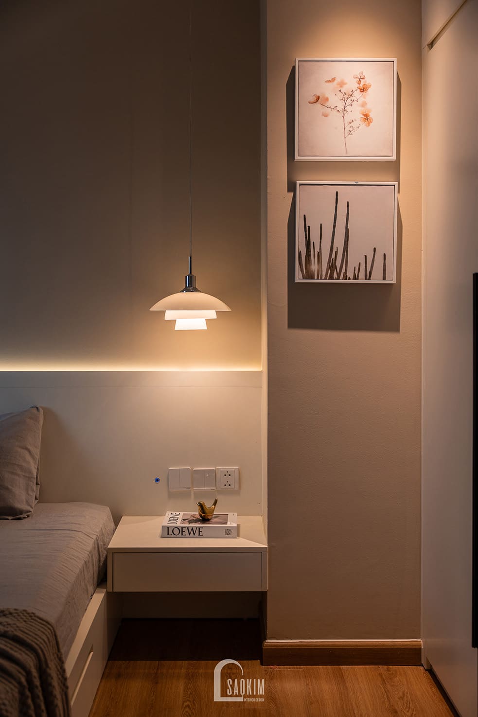 Thiết kế thi công nội thất phòng ngủ vợ chồng chung cư phong cách Wabi Sabi mix Japandi dự án Hà Nội Paragon 138m2