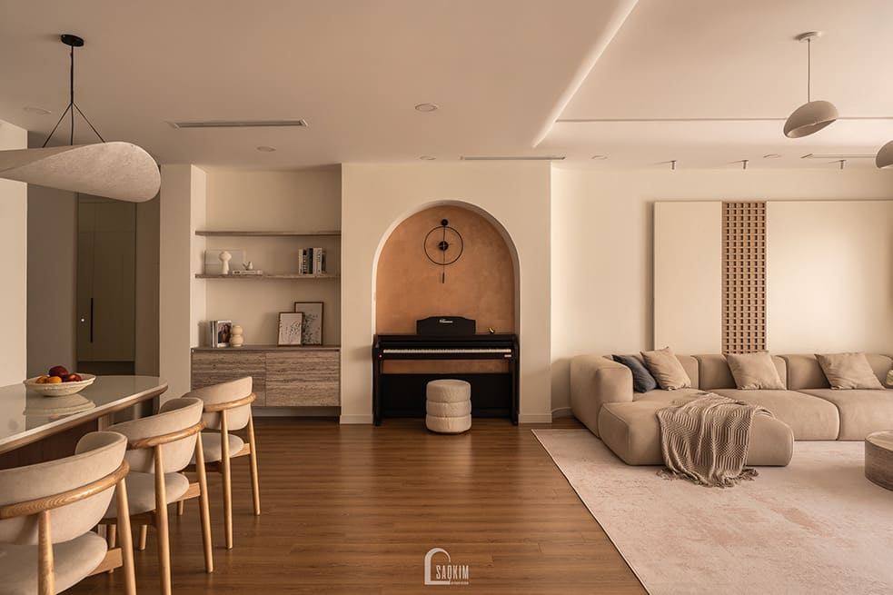 Thiết kế nội thất chung cư phong cách Wabi Sabi mix Japandi dự án Hà Nội Paragon 138m2