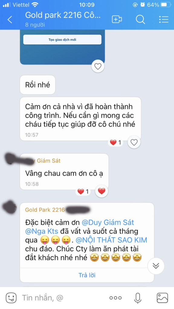 Feedback của cô chủ nhà sau khi hoàn thiện thi công nội thất căn hộ chung cư
