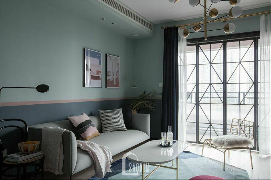 Thiết kế thi công nội thất phòng khách mang đậm phong cách Color Block