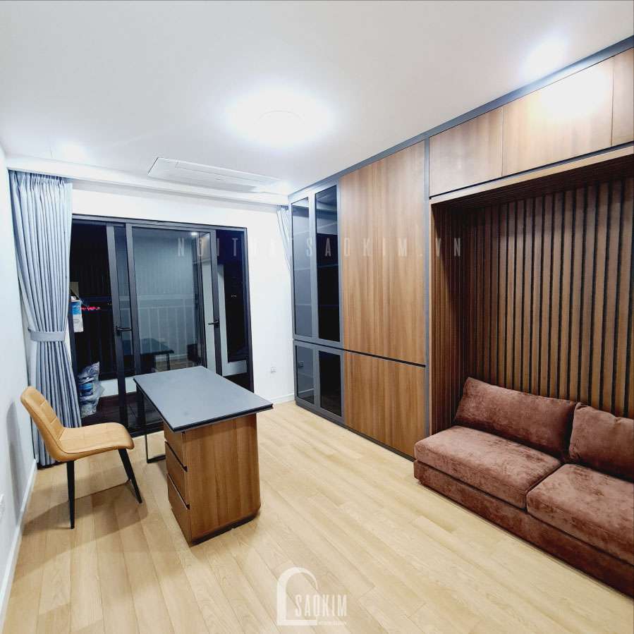 Không gian phòng ngủ kết hợp phòng làm việc trong thiết kế nội thất chung cư 84m2