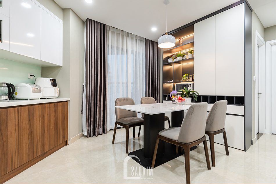 Thi công phòng ăn căn hộ Golden Park mang vẻ đẹp ấm cúng với phong cách hiện đại