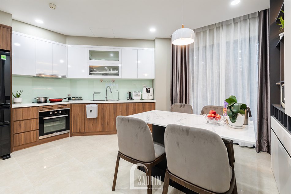 Thi công phòng bếp căn hộ Golden Park mang vẻ đẹp ấm cúng với phong cách hiện đại