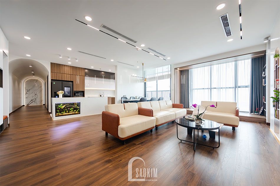 Thi công nội thất phòng khách căn hộ cao cấp chung cư The Zen Gamuda 157m2