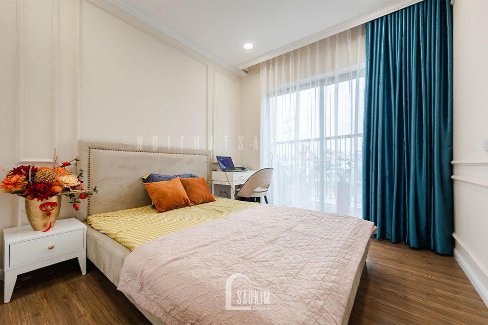 Thi công nội thất phòng ngủ con gái căn hộ phong cách Tân Cổ Điển dự án Le Grand Jardin Sài Đồng mang vẻ đẹp tinh tế, sang trọng
