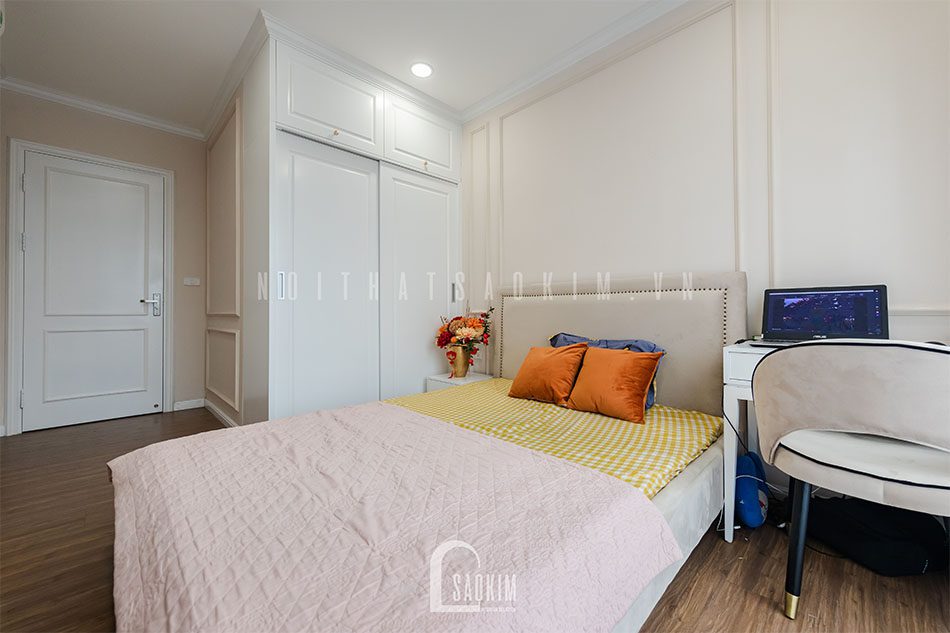 Thi công nội thất phòng ngủ con gái căn hộ phong cách Tân Cổ Điển dự án Le Grand Jardin Sài Đồng mang vẻ đẹp tinh tế, sang trọng