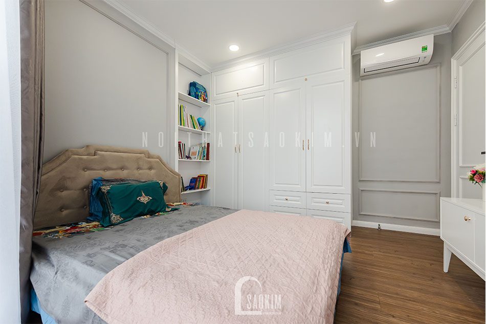 Thi công nội thất phòng ngủ bé tra căn hộ phong cách Tân Cổ Điển dự án Le Grand Jardin Sài Đồng mang vẻ đẹp tinh tế, sang trọng