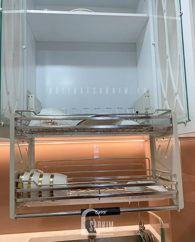 Thi công nội thất phòng bếp căn hộ phong cách Tân Cổ Điển dự án Le Grand Jardin Sài Đồng mang vẻ đẹp tinh tế, sang trọng