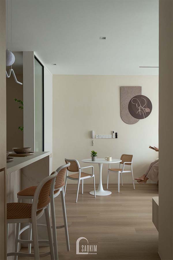 Thi công nội thất phòng ăn chung cư 48m2 Lacasta Văn Phú theo phong cách tối giản