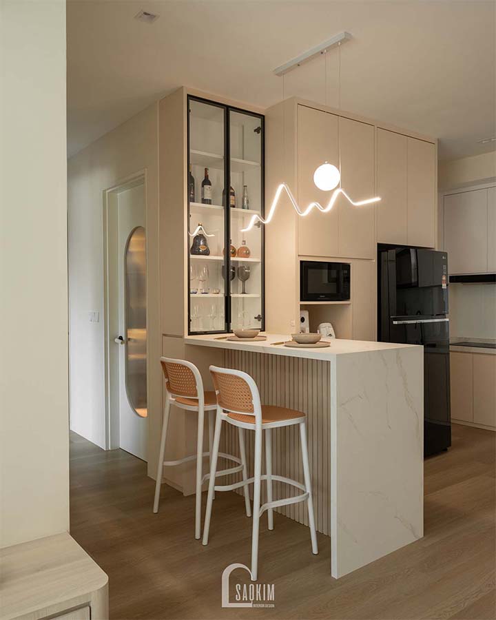 Thi công nội thất phòng bếp chung cư 48m2 Lacasta Văn Phú theo phong cách tối giản