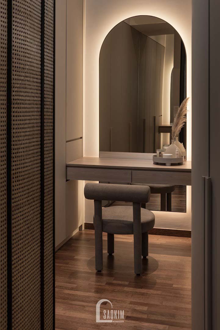 Thi công nội thất khu vực trang điểm phòng ngủ master phong cách tối giản chung cư The Nine giá trị thẩm mỹ vượt thời gian
