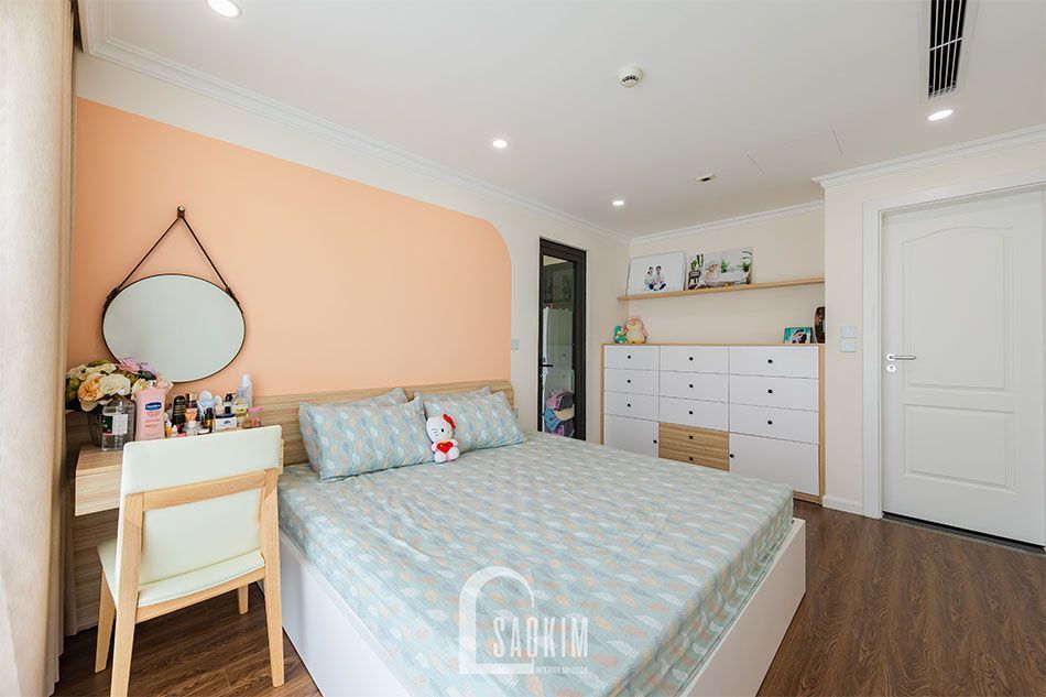Thiết kế và thi công phòng ngủ chung cư Sushine Garden gam màu pastel ngọt ngào, cuốn hút
