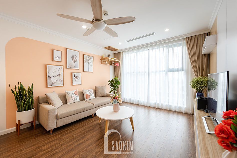 Thi công phòng khách chung cư Sunshine Garden mang đến cảm giác thư thái cho các thành viên