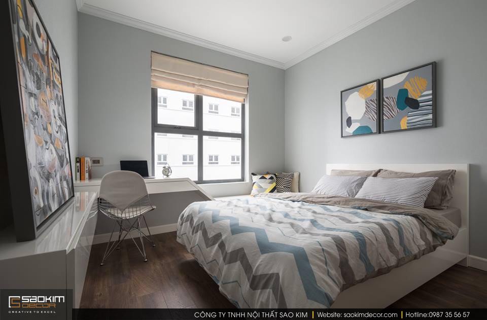 Thiết kế và thi công phòng ngủ 2 chung cư 83m2 Golden West Lê Văn Thiêm