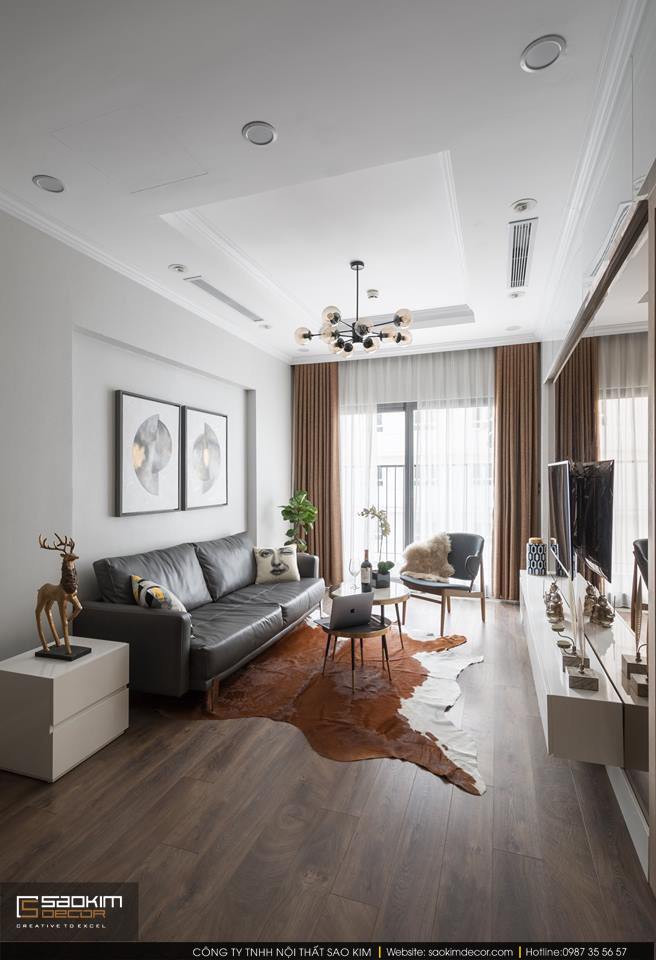 Thiết kế và thi công phòng khách chung cư 83m2 Golden West Lê Văn Thiêm