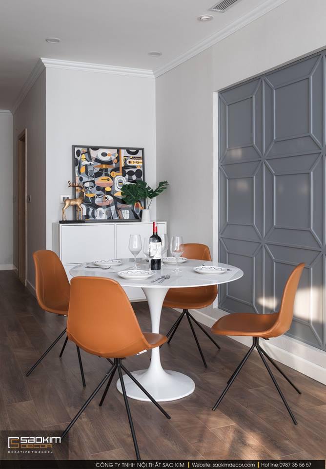 Thiết kế và thi công phòng ăn chung cư 83m2 Golden West Lê Văn Thiêm