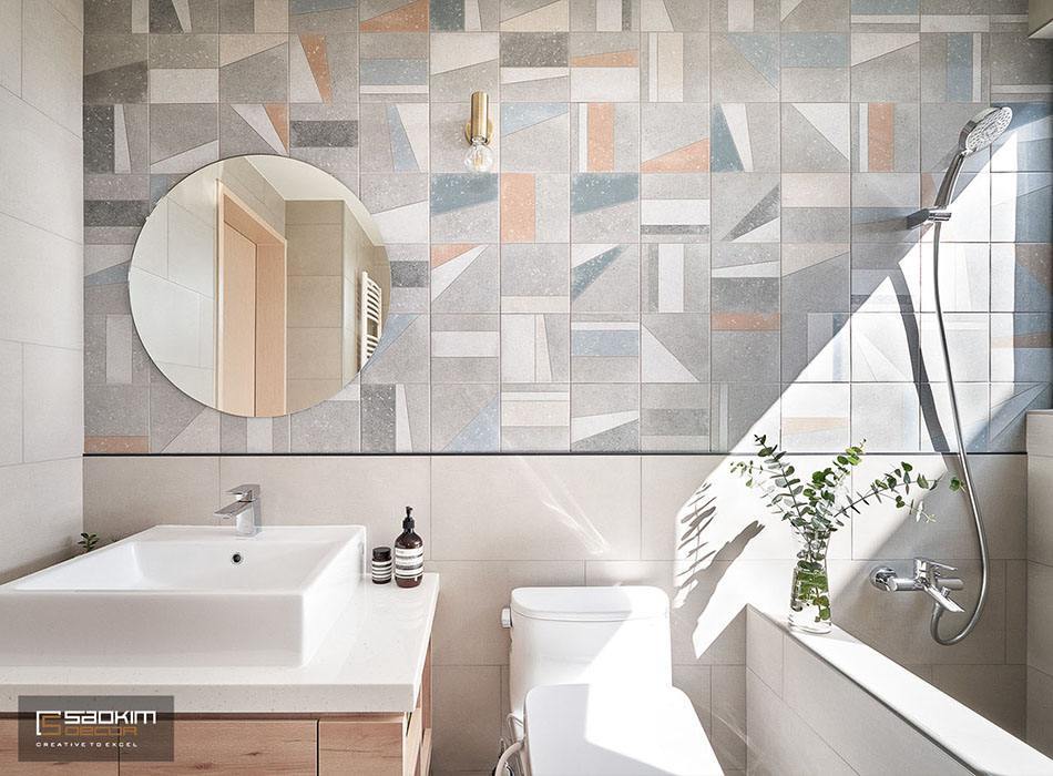 Thiết kế và thi công phòng tắm nhà phố tại Hà Đông đẹp mộng mơ với gam màu pastel