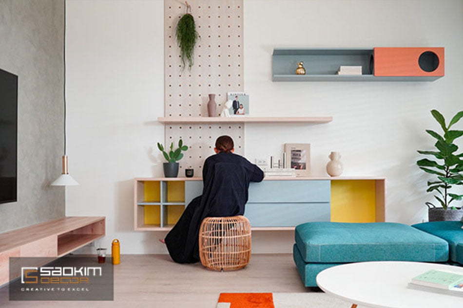 Một góc trang trí nhỏ đồng thời là không gian làm việc của mẫu thi công nhà phố này