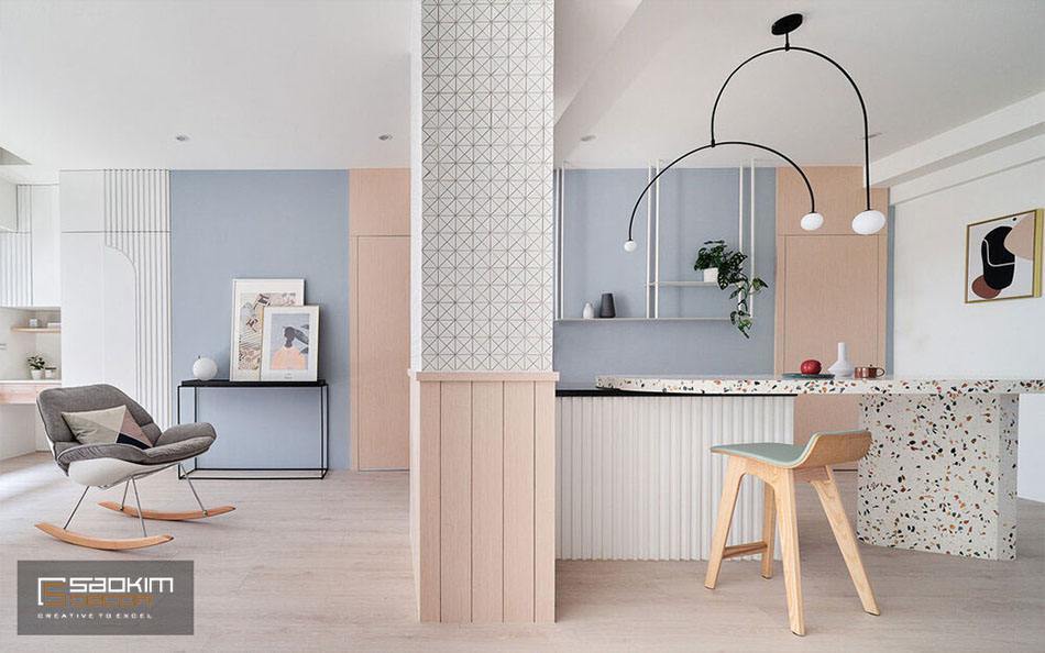 Thiết kế và thi công phòng ăn nhà phố tại Hà Đông đẹp mộng mơ với phong cách Color Block và gam màu pastel