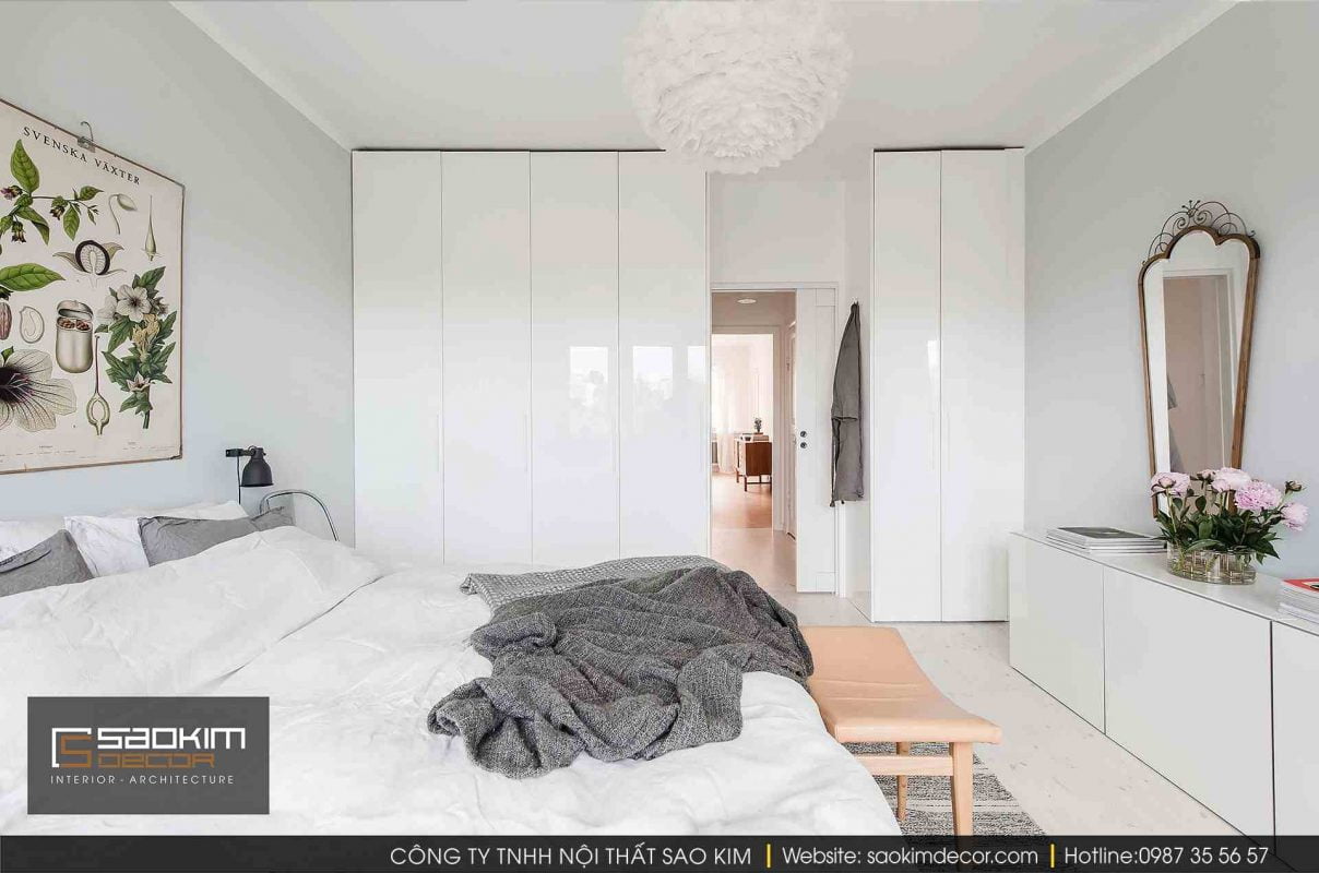 Thiết kế và thi công nội thất phòng ngủ chung cư theo phong cách Scandinavian (Bắc Âu)