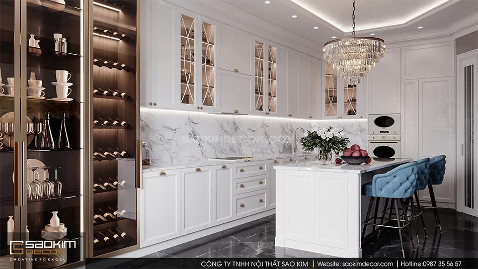 Thiết kế nội thất biệt thự có bể bơi trong nhà - phòng bếp