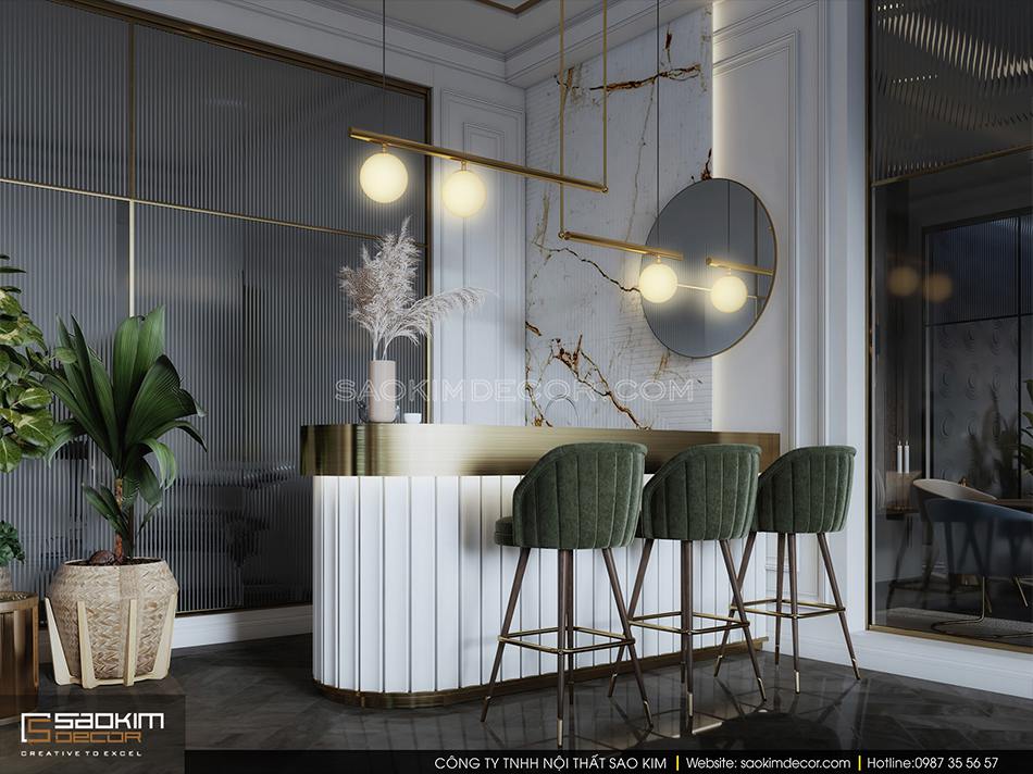 Thiết kế nội thất biệt thự có bể bơi trong nhà - khu vực quầy bar