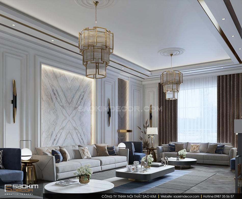 Thiết kế nội thất biết thự có bể bơi trong nhà - phòng khách