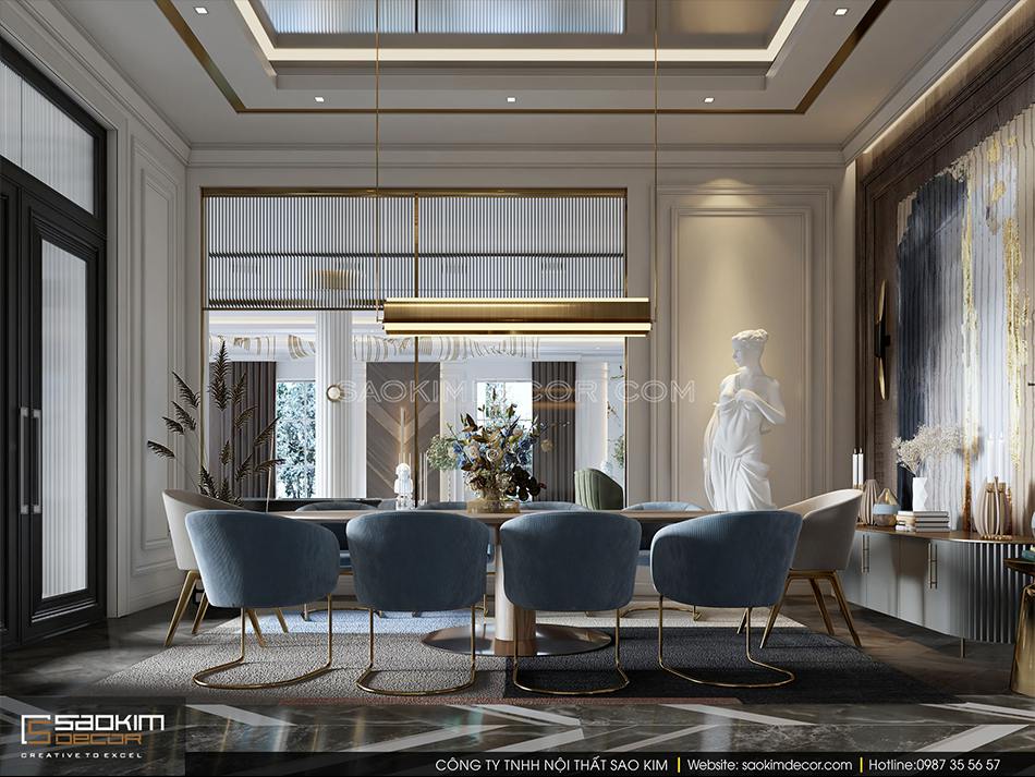 Thiết kế nội thất biệt thự có bể bơi trong nhà - phòng ăn