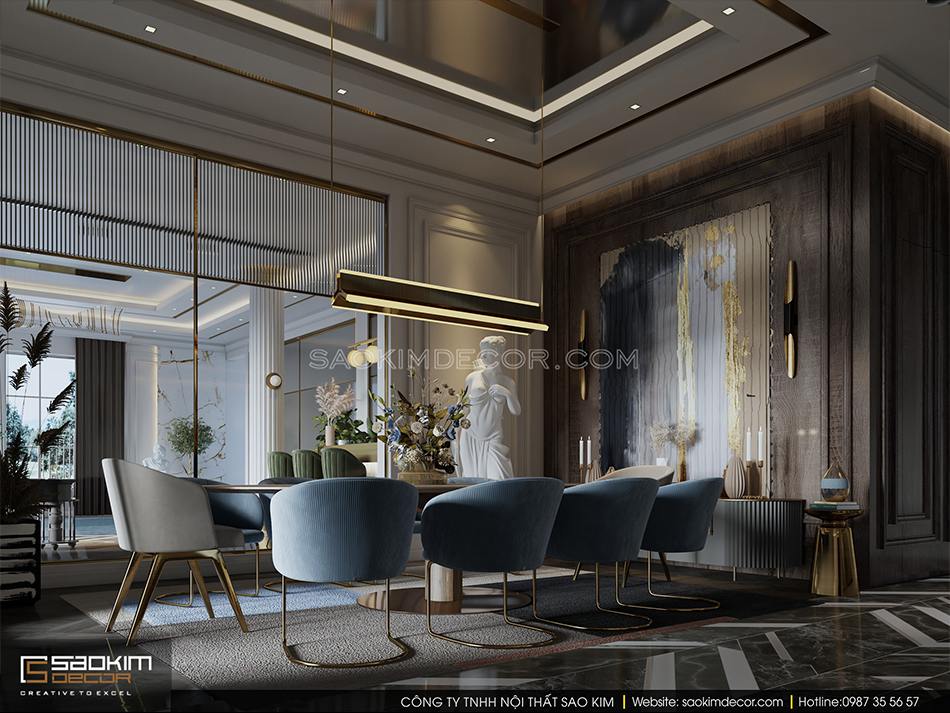 Thiết kế nội thất biệt thự có bể bơi trong nhà - phòng ăn