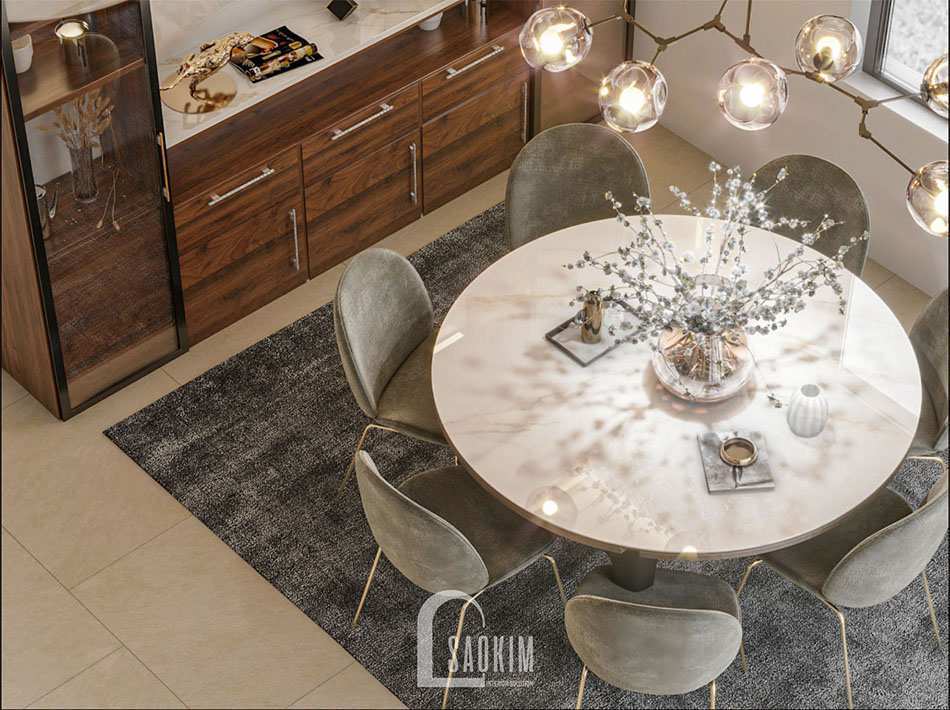 Không gian phòng ăn và bếp nhà biệt thự 2 tầng 120m2 tại Thái Bình