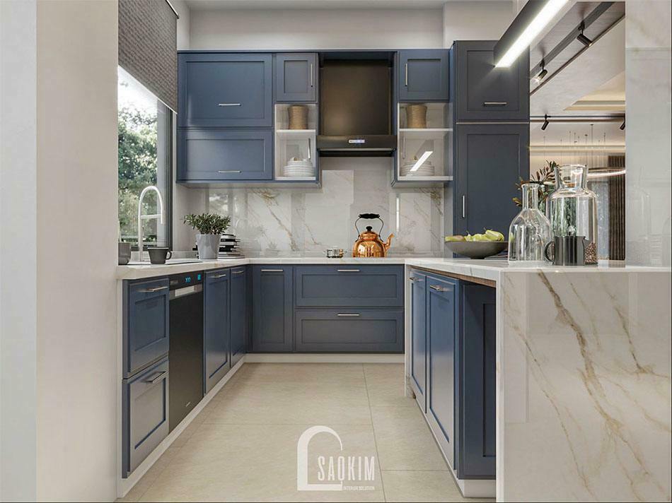 Căn bếp thoáng mát, sạch sẽ với nội thất tối giản, thông minh