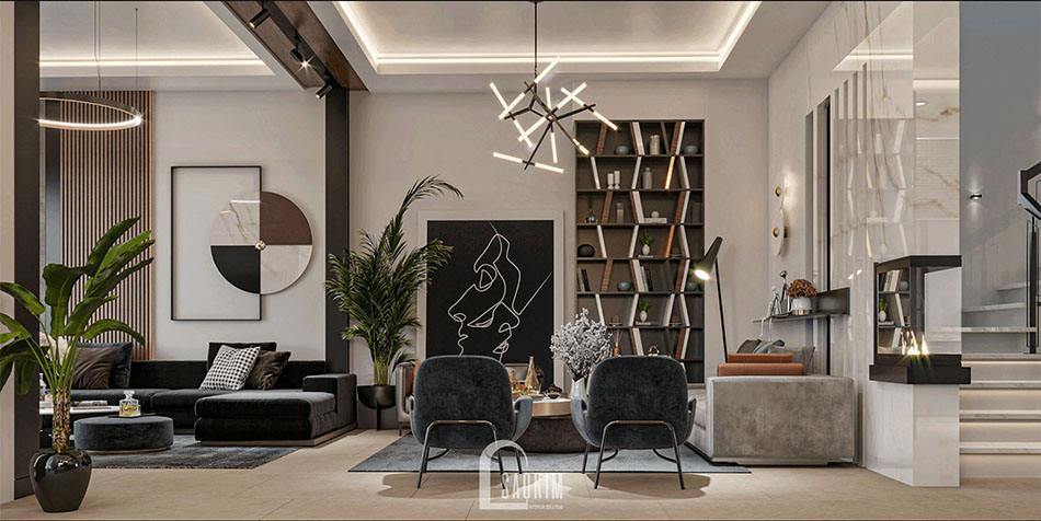 Không gian phòng khách biệt thự sang trọng và thanh lịch