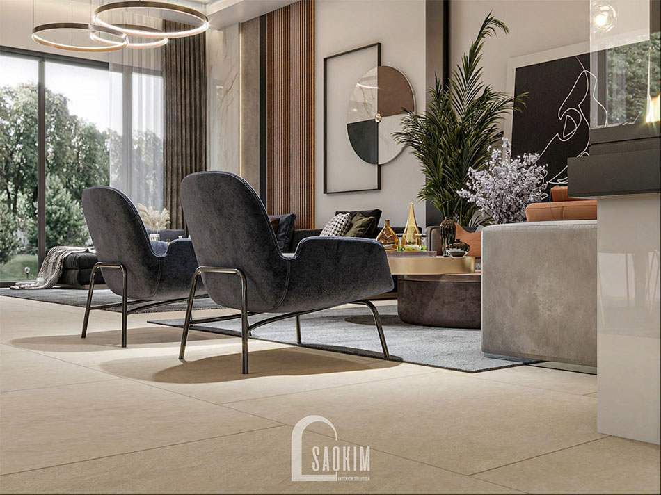 Không gian phòng khách rộng thoáng, cởi mở