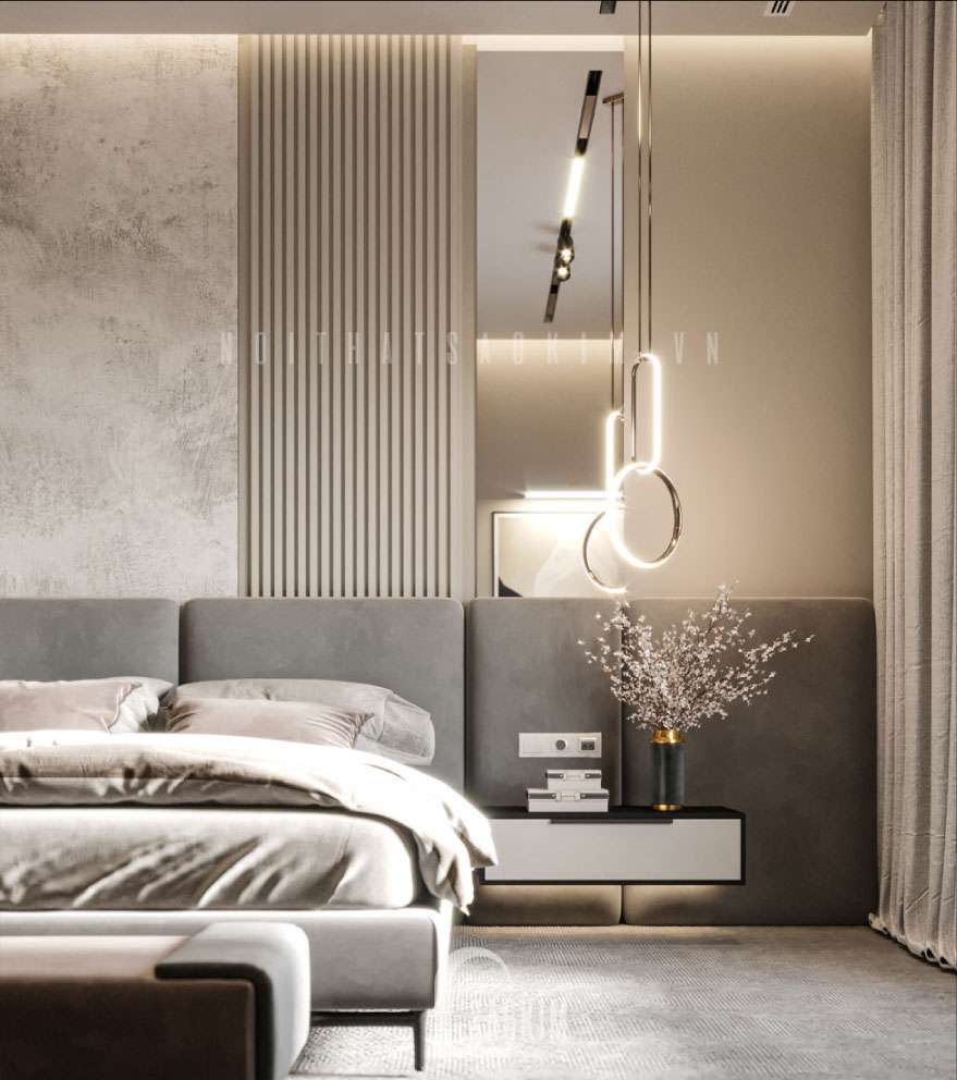 Căn phòng ngủ được thiết kế tinh xảo qua từng đừng nét.