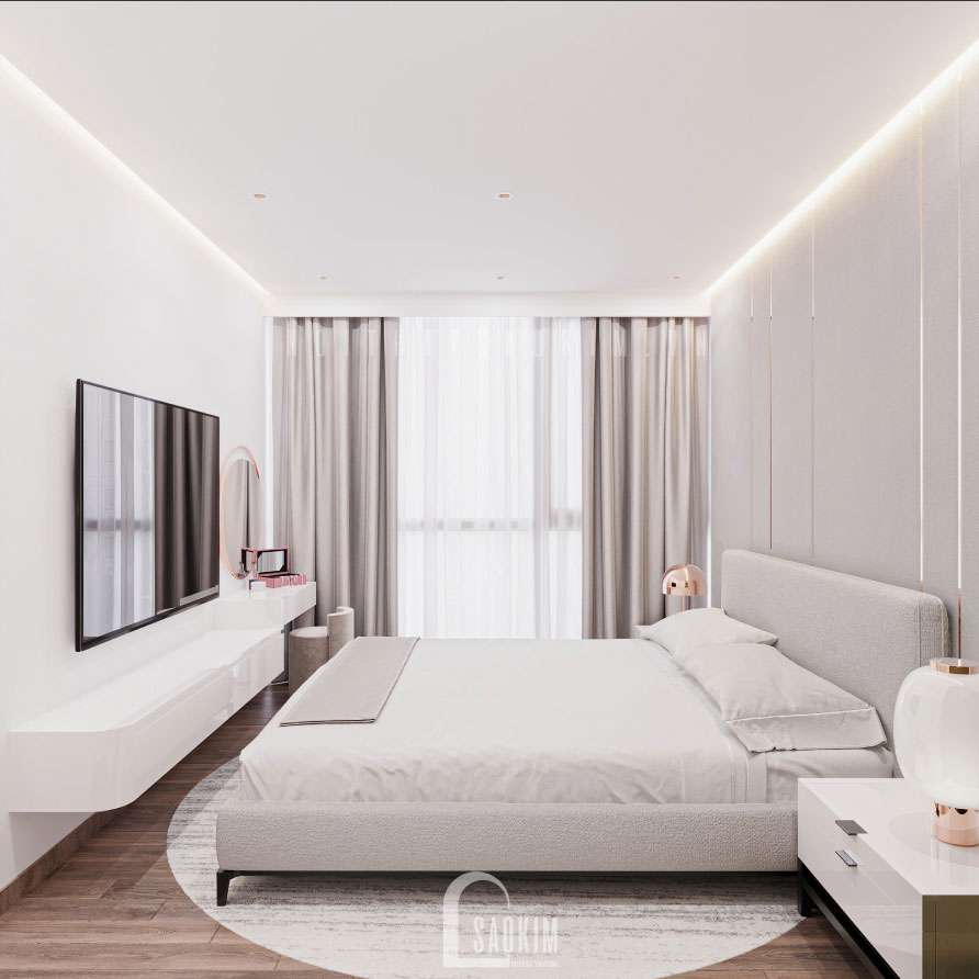 Thiết kế không gian cả căn phòng mang đậm tính nhẹ nhàng, quý phái.