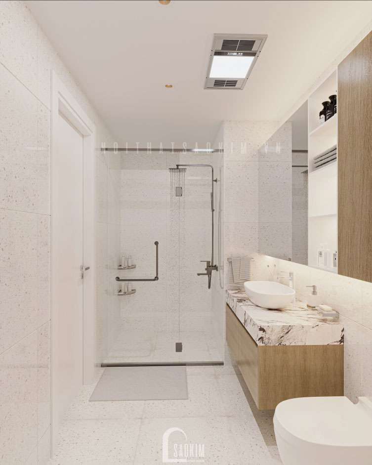 Cửa kính ngăn phòng tắm và vệ sinh hiện đại, tiện nghi