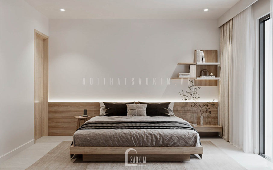 Thiết kế phòng ngủ master chung cư La Casta Văn Phú - góc nhìn từ cuối phòng ngủ master lên