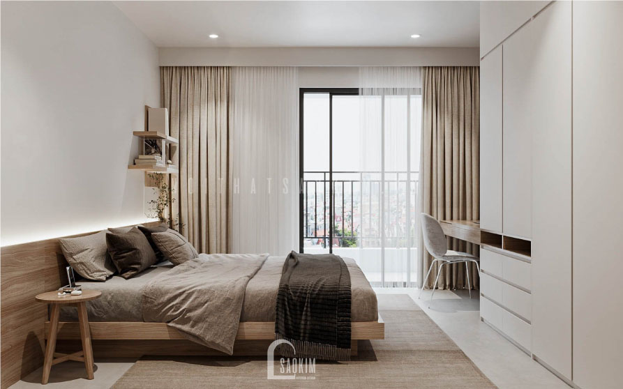 Thiết kế phòng ngủ master chung cư La Casta Văn Phú mang lại cảm giác thư giãn, ấm cúng nhờ phong cách Japandi