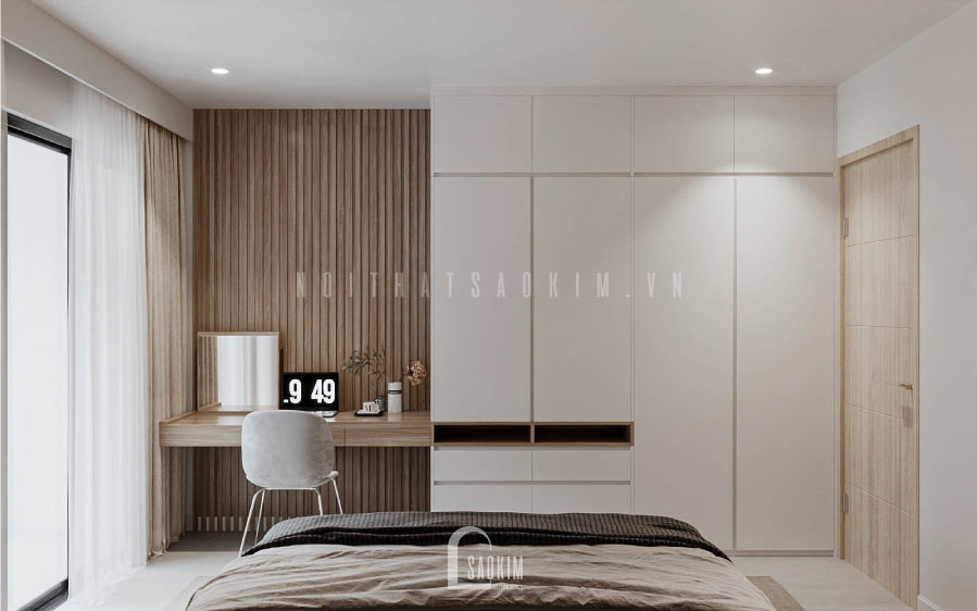 Góc nhìn từ trên giường ngủ mastar xuống dưới tủ quần áo