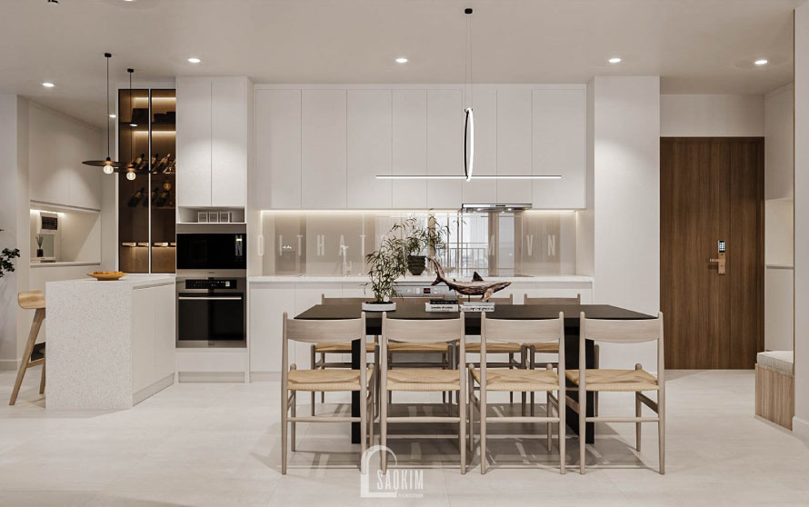 Thiết kế nội thất bếp chung cư La Casta Văn Phú ấm cúng, gọn gang với phong cách Japandi