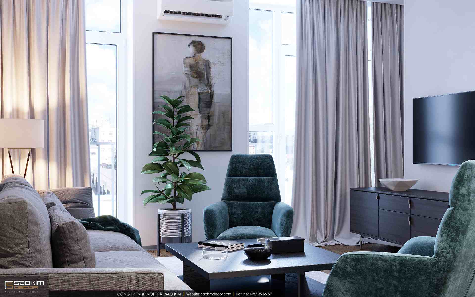 Thiết kế nội thất phòng khách chung cư hiện đại TNR Goldmark City