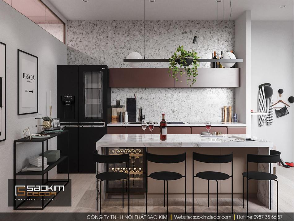 Thiết kế nội thất phòng bếp chung cư nhỏ Vinhome D'capitale