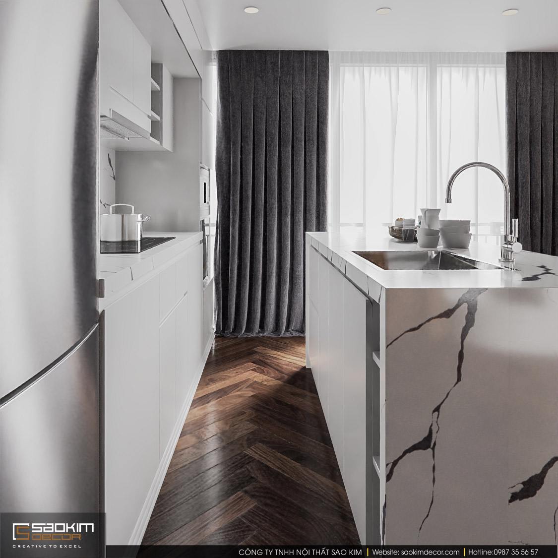 Thiết kế nội thất phòng bếp chung cư duplex
