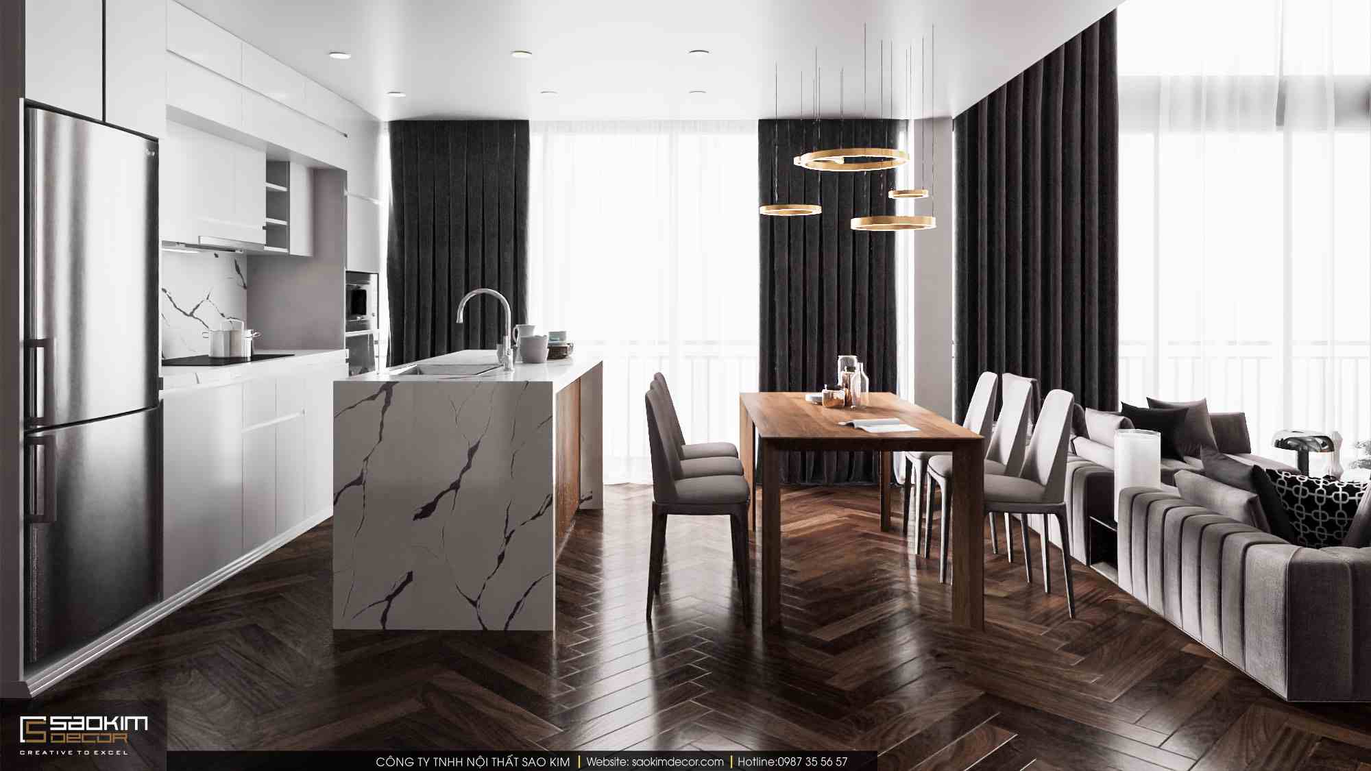 Thiết kế nội thất phòng bếp căn hộ duplex Pentstudio Tây Hồ