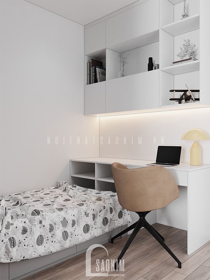 Thiết kế phòng ngủ con trai căn hộ phong cách hiện đại 92m2 Thiên Niên Kỷ (Ha Tay Millennium) gam màu xám