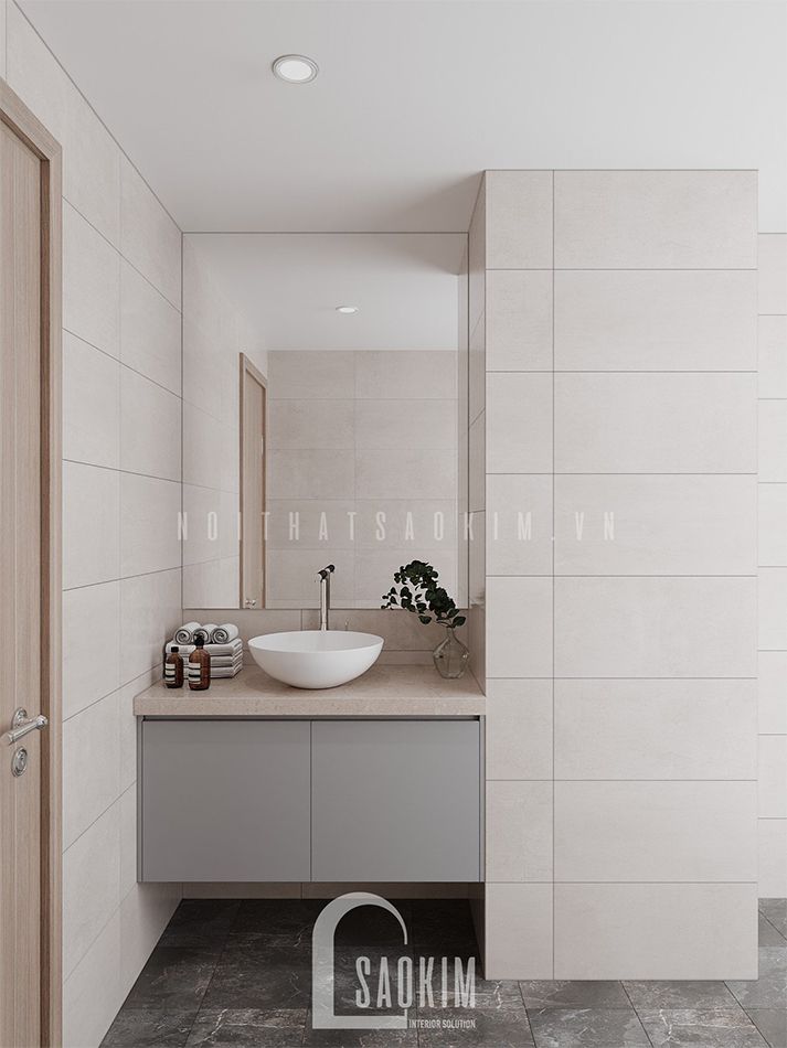 Thiết kế phòng tắm căn hộ phong cách hiện đại 92m2 Thiên Niên Kỷ (Ha Tay Millennium) gam màu xám