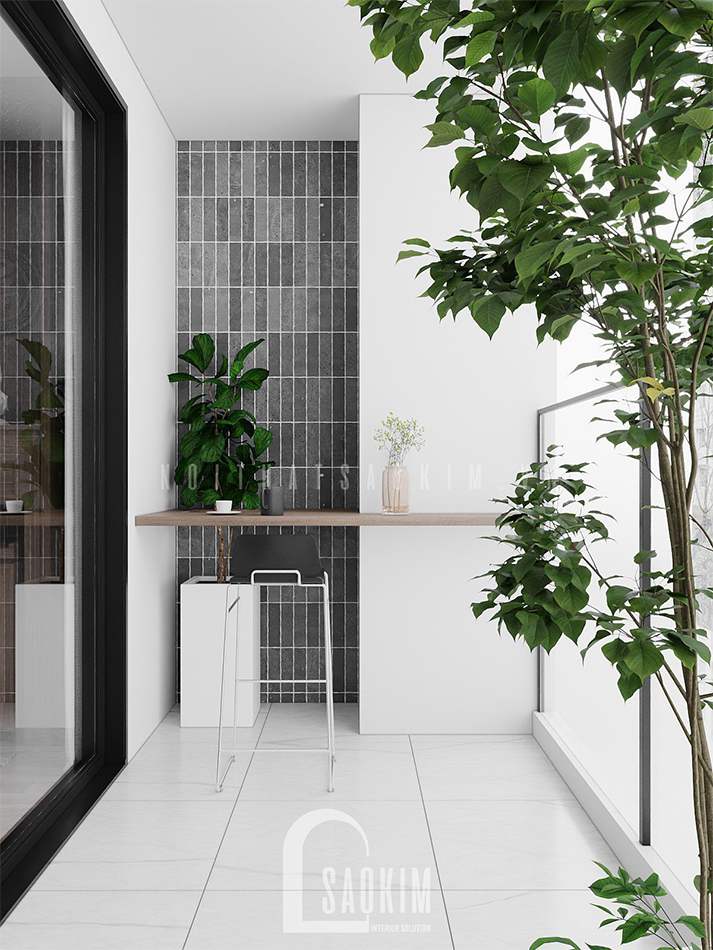 Thiết kế logia căn hộ phong cách hiện đại 92m2 Thiên Niên Kỷ (Ha Tay Millennium) gam màu xám