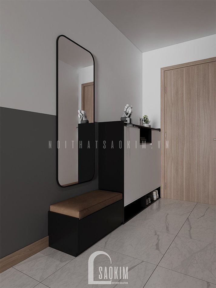 Thiết kế hành lang căn hộ phong cách hiện đại 92m2 Thiên Niên Kỷ (Ha Tay Millennium) gam màu xám